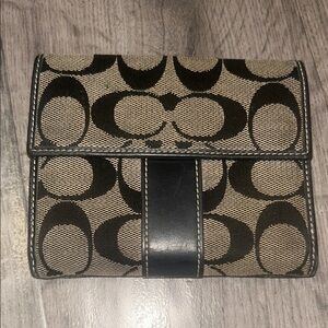 Coach Canvas Wallet in Tan and Black Signature Print